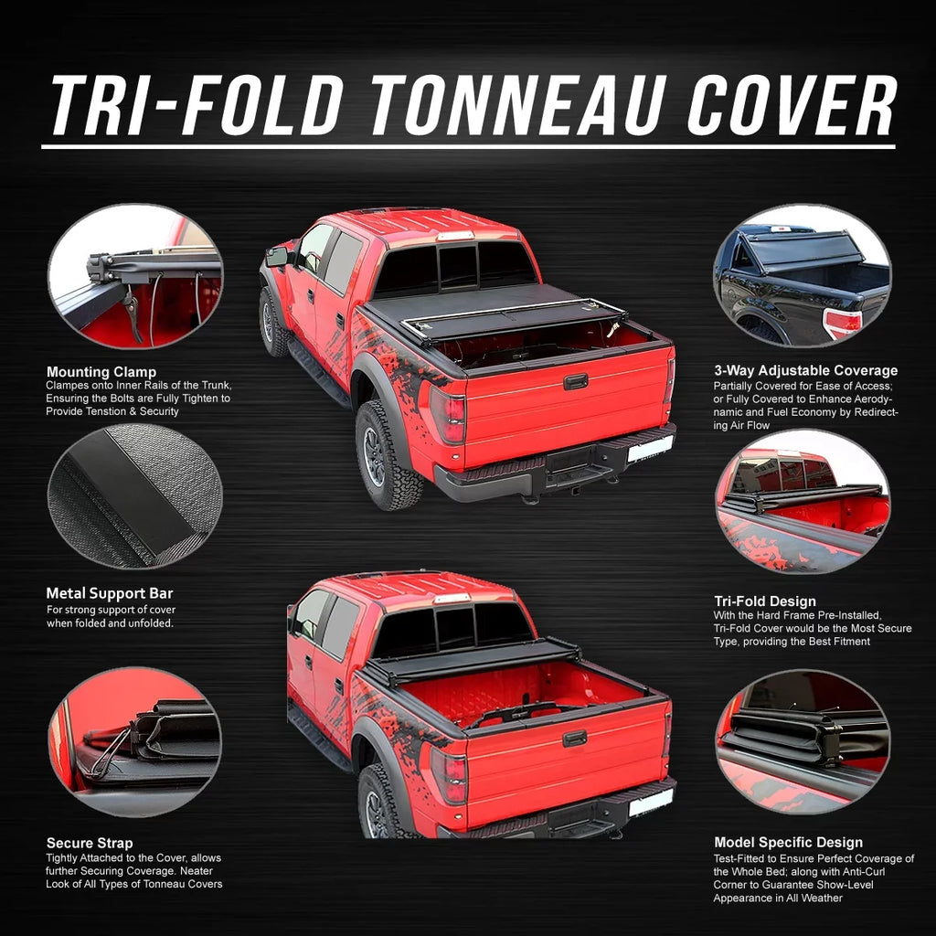 Motoring --060 for 2016 to 2019 Toyota Tacoma 6' Bed Fleetside Adjustable Tri-Fold Soft Top Trunk Tonneau Cover 17 18