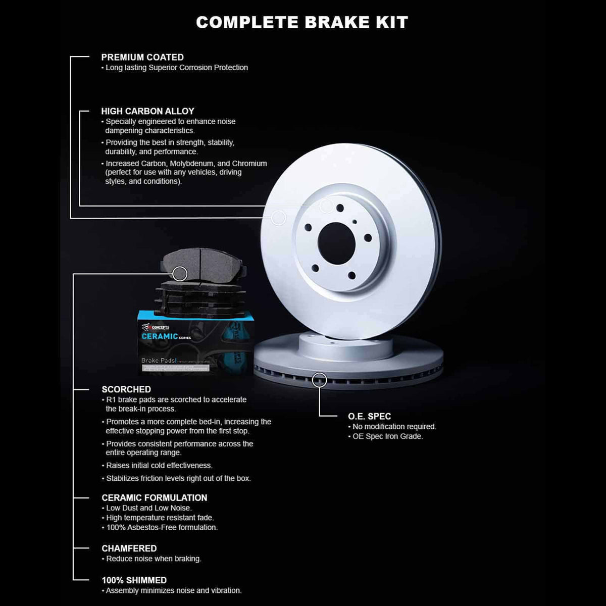 R1 Concepts Wdwh1 76007 R1 Concepts Brake Rotor Carbon Coated With Ceramic Pads Fits select: 1999-2003