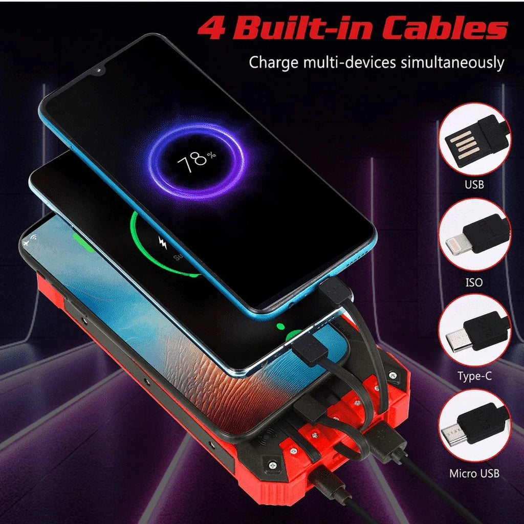 Solar Power Bank 20000mAh Built-in 4 Cables Qi Wireless Charger For Ulefone Armor 9 with  Flashlight Solar Portable External Battery IPX4 Waterproof 15W 5V/3A  C Port 6 Outputs 3 Inputs