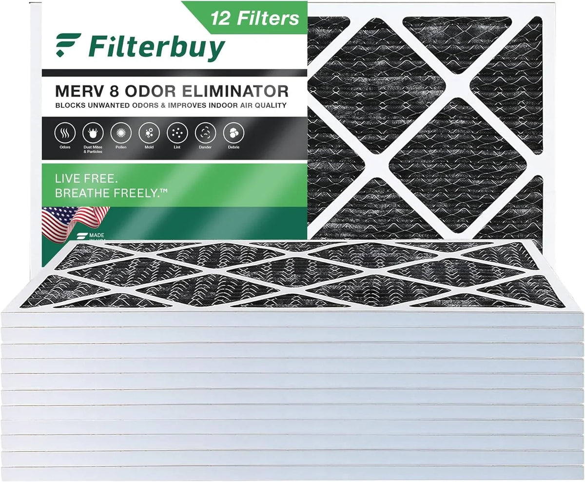 Filterbuy 14x24x1  8 Odor Eliminator Pleated   Furnace Air Filters with Activated Carbon (12-Pack)