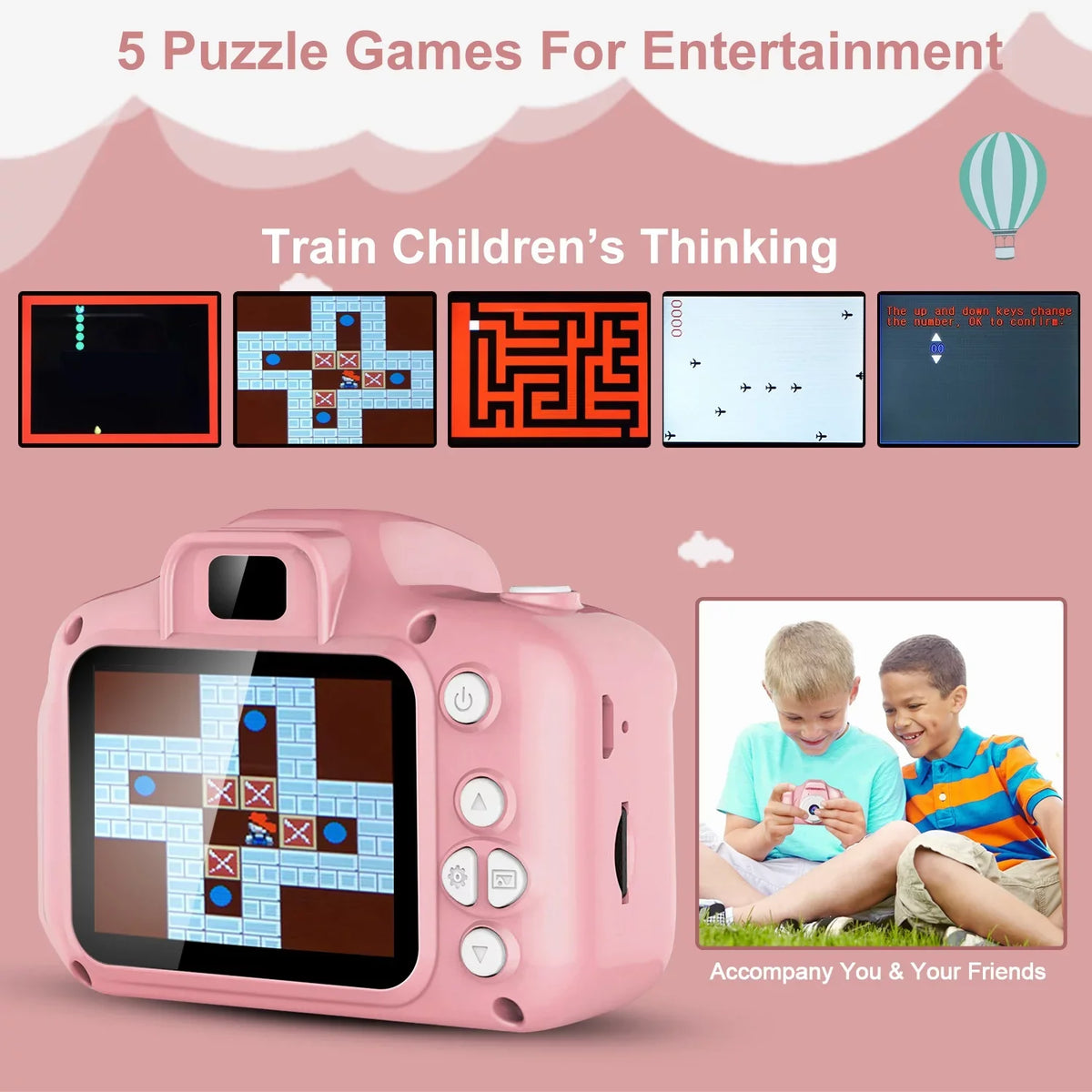 iMounTEK Kids Digital Camera with 2.0” Screen 12MP 1080P  Video Camera 4X Digital Zoom Games 32GB Card Supported Shockproof Child Camcorder for 3-10 Years Boys Girls
