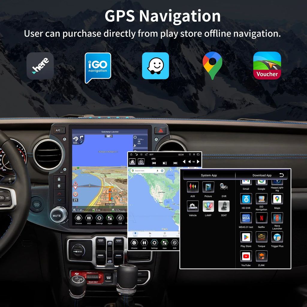 Linkswell Gen5 T-style 12.1 inch Car SirusXm Radio Stereo for Jeep Wrangler Gladiator 2018-2021 Touch Screen Car Navigator Android Truck Replacement  radio 4G+64G Apple Carplay Auto