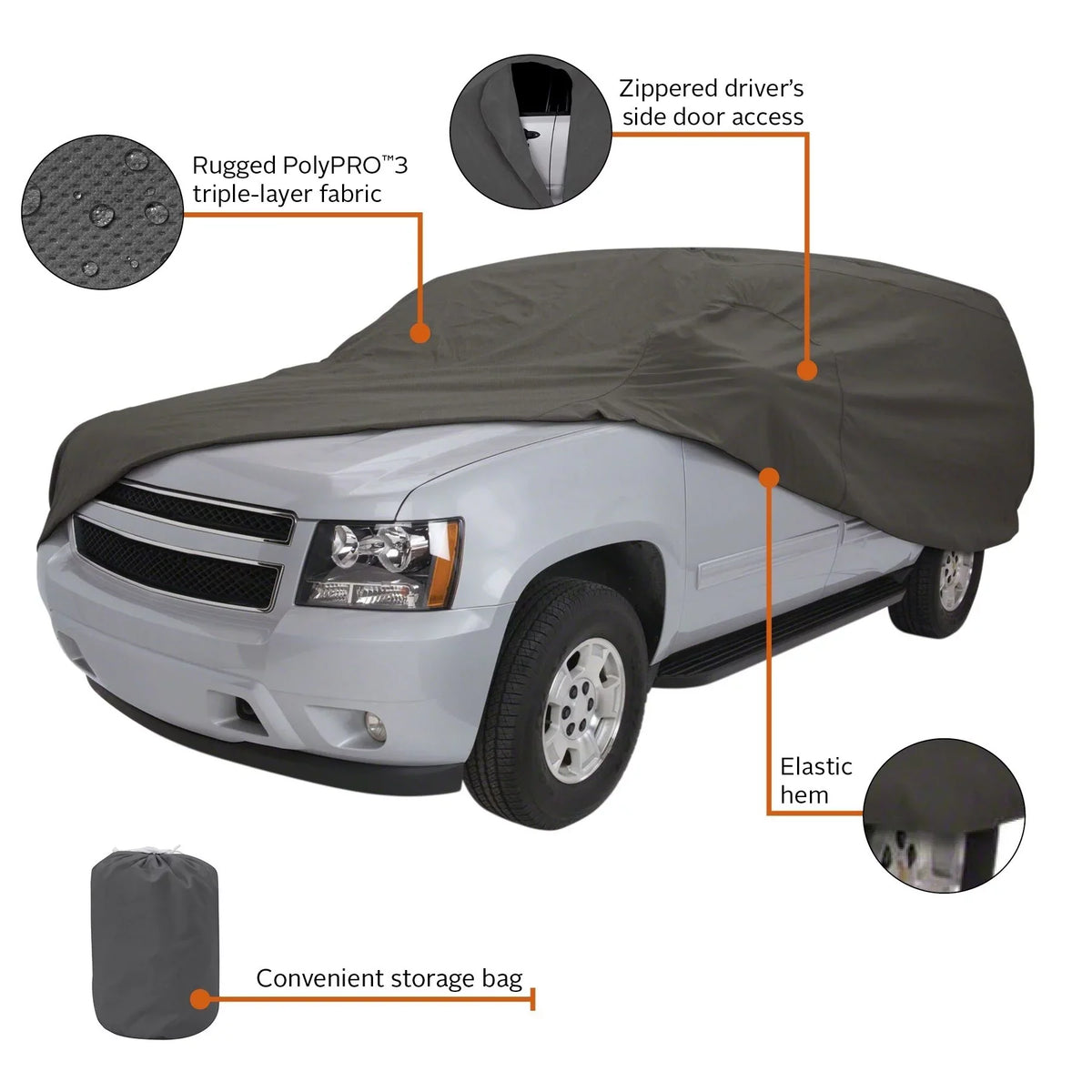 Classic Accessories OverDrive PolyPRO™ 3 Heavy-Duty Car Cover - Compact  or Truck Cover, Up to 187"L, Charcoal