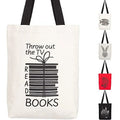 Miller & Max Canvas Tote Bag For Women Men, Reusable Multi-functional 100% Cotton Books Fun Cute Print Durable Design With Inner Pocket, Black Handles 12 oz Canvas Bags - For School, Office, Picnic An