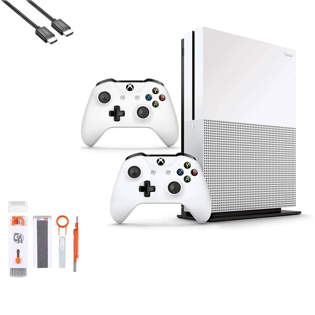 Microsoft Xbox One S 1TB with 2 Controller, 4K Ultra  White with   Cleaning Kit  Bundle Like New