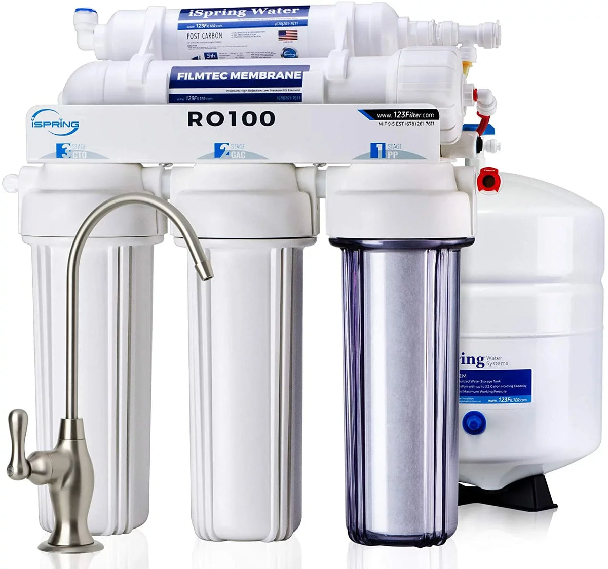 RO100 Under Sink 5-Stage Reverse Osmosis Drinking Water Filtration System High Capacity 100  Fast Flow, 1:1 Pure to Waste Ratio