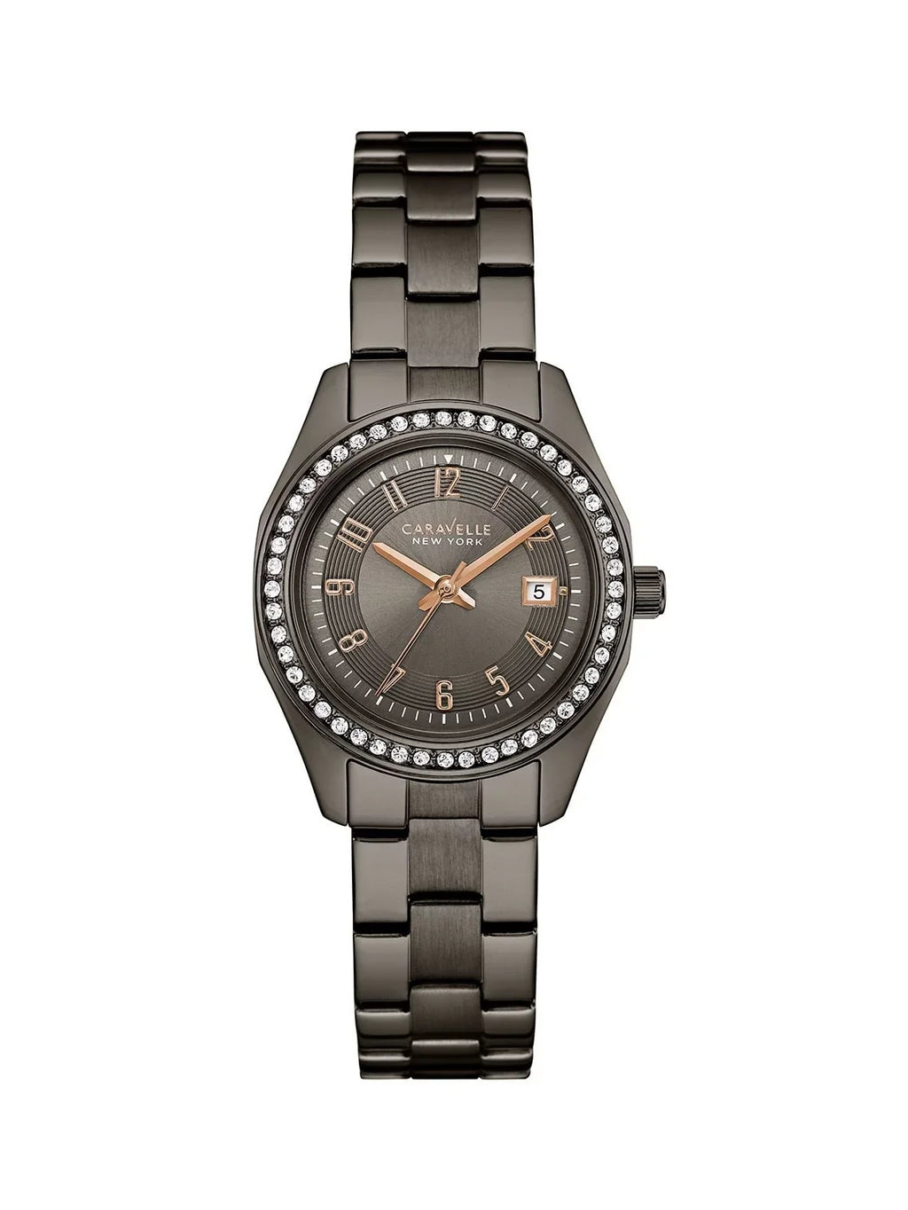 Caravelle 45M110 Women's Crystal Grey Dial Gunmetal  Steel Bracelet Watch