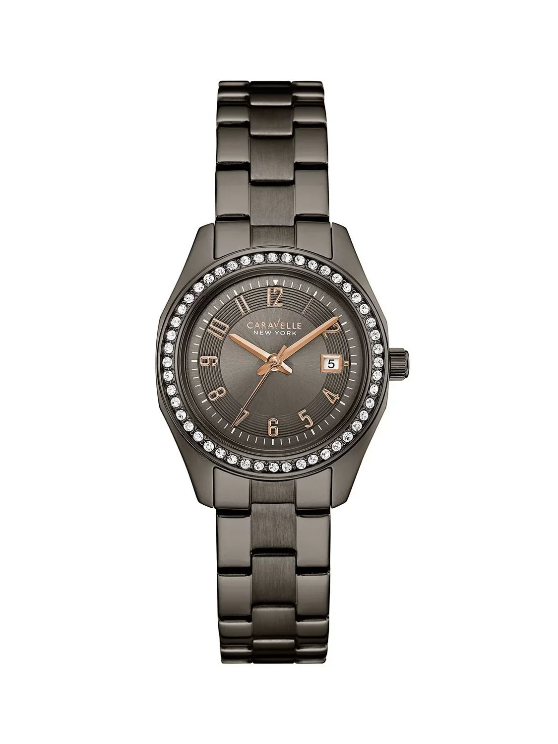 Caravelle 45M110 Women's Crystal Grey Dial Gunmetal  Steel Bracelet Watch