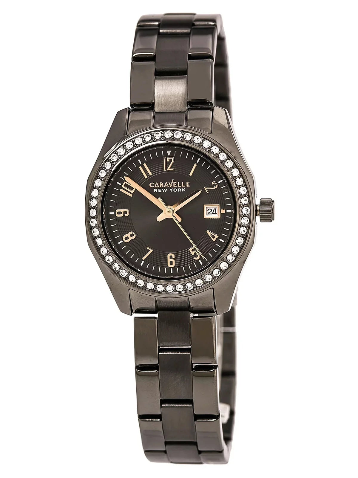 Caravelle 45M110 Women's Crystal Grey Dial Gunmetal  Steel Bracelet Watch