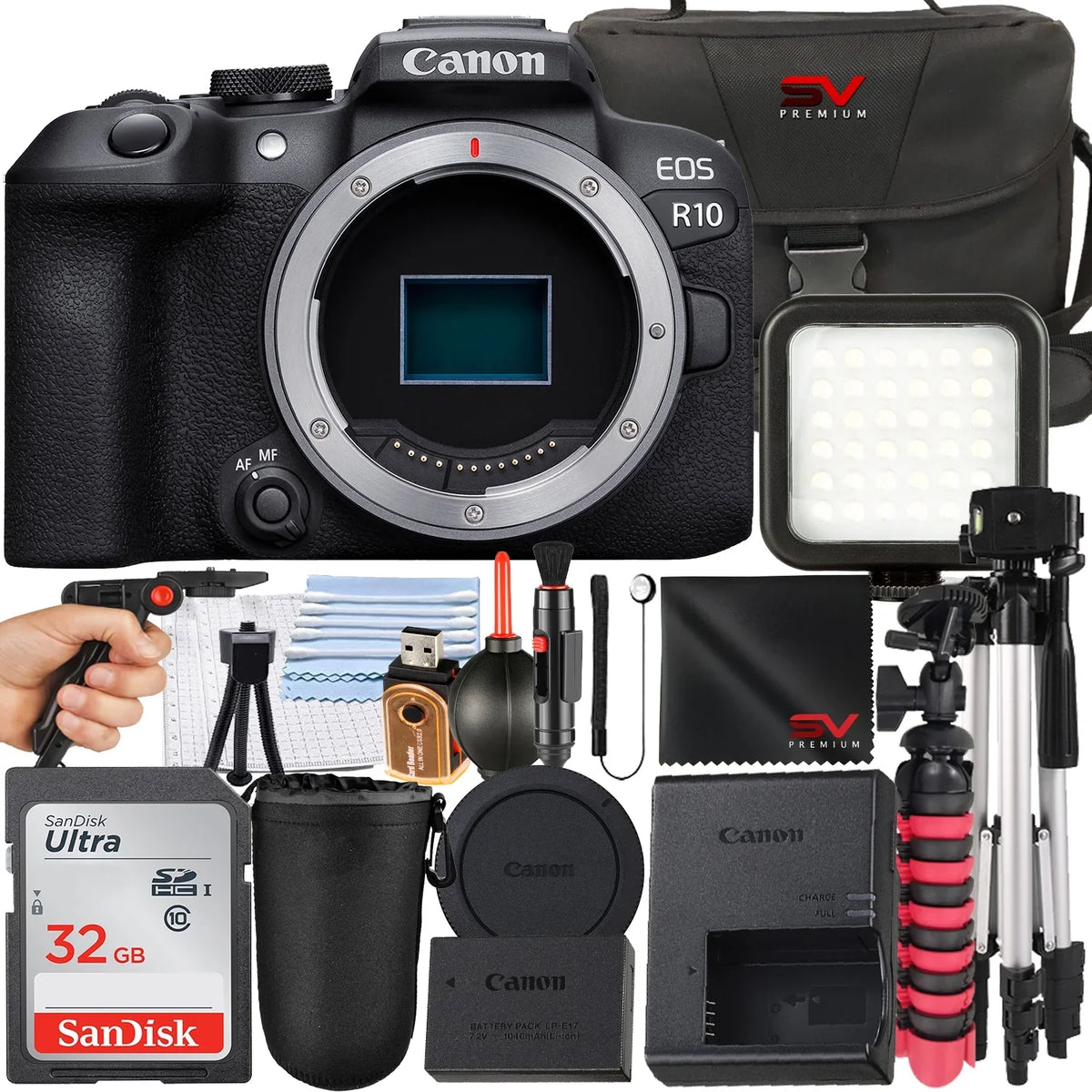 Canon  R10 Mirrorless Camera (Body Only) with SanDisk 32GB Memory Card + Case + Tripod +  Premium Accessory Bundle