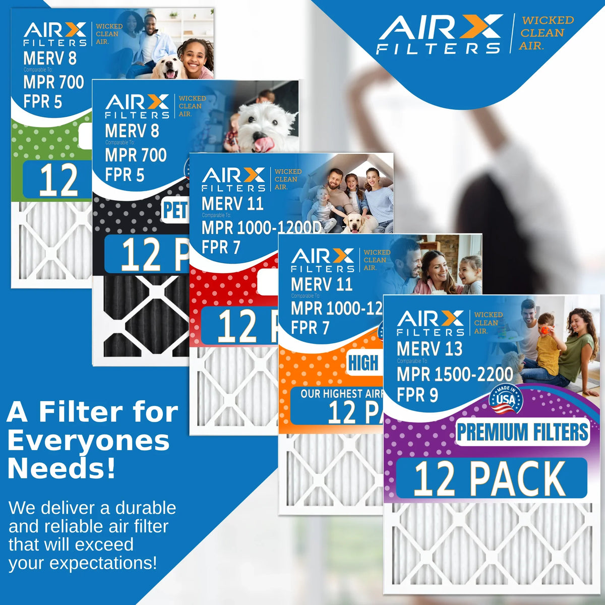 14x25x1 Air Filter  13 Rating, 12 Pack of Furnace Filters Comparable to  1500 - 2200 &  9 - Made in  by     .