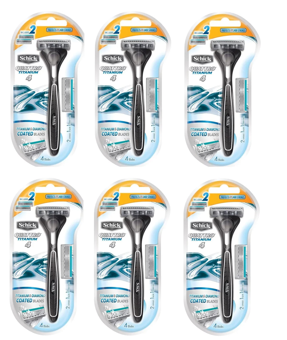 Schick Quattro Razor & Cartridges, Titanium Coated Blades, 1 Razor, 2 Cartridges (Pack of 6) + Schick Slim Twin  for Sensitive Skin