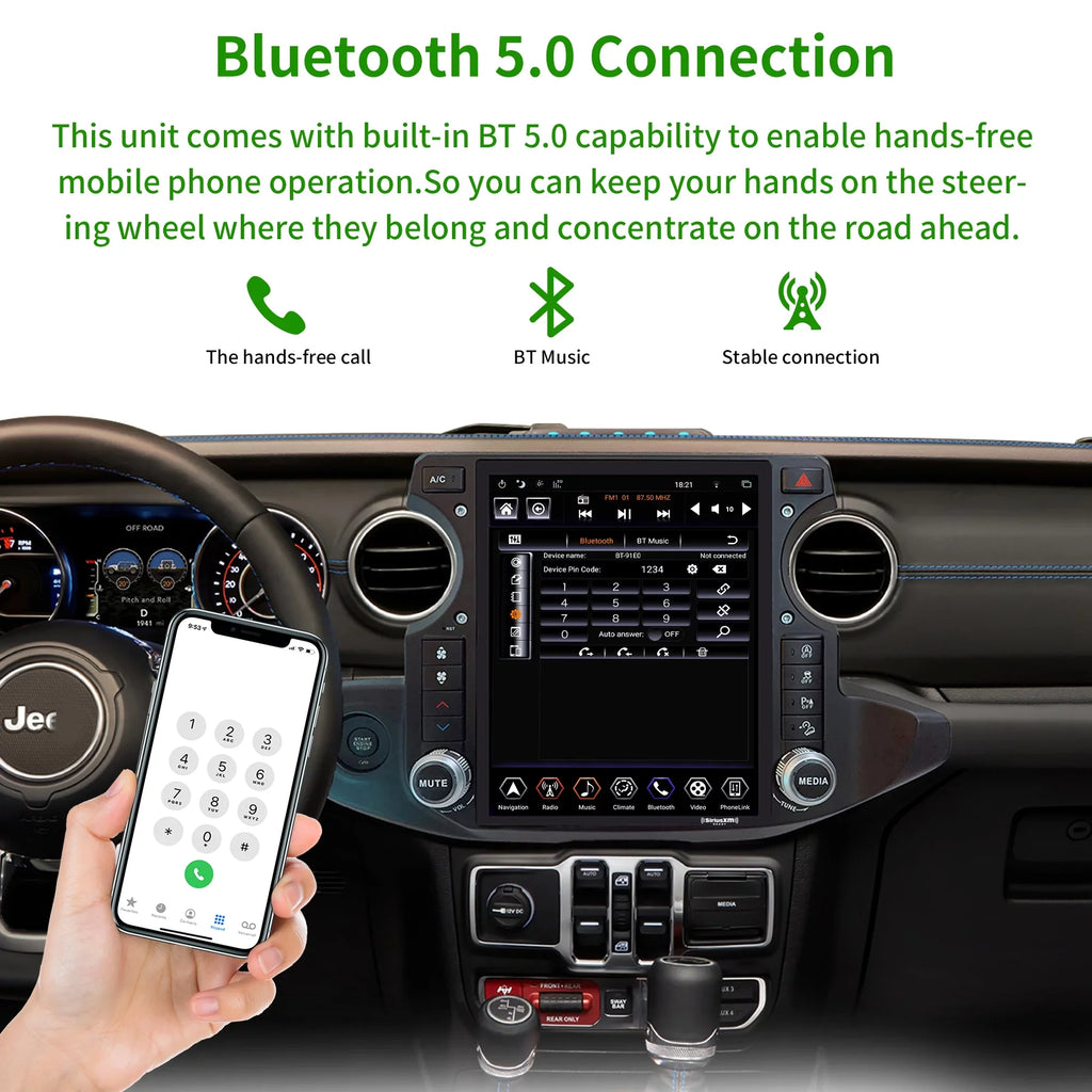 Linkswell Gen5 T-style 12.1 inch Car SirusXm Radio Stereo for Jeep Wrangler Gladiator 2018-2021 Touch Screen Car Navigator Android Truck Replacement  radio 4G+64G Apple Carplay Auto