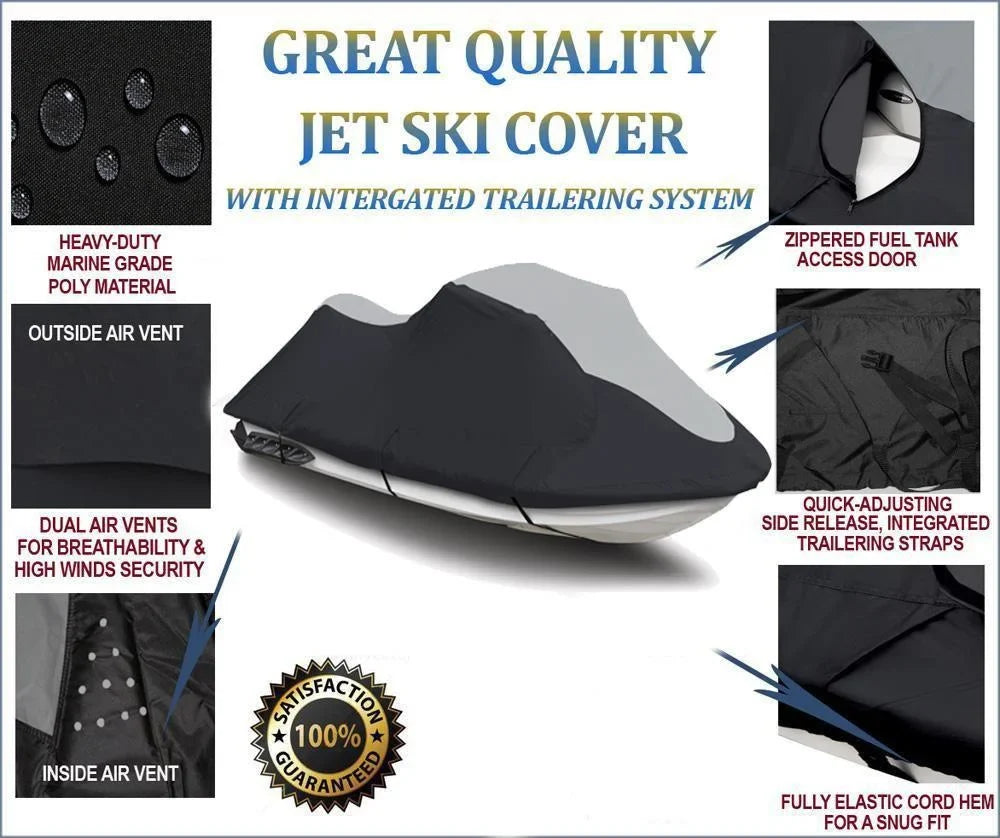 '-  JetSki Cover Compatible for Polaris Genesis Deluxe JetSki Jet Ski  Cover 1999 2000 2001 2002 Black/Grey