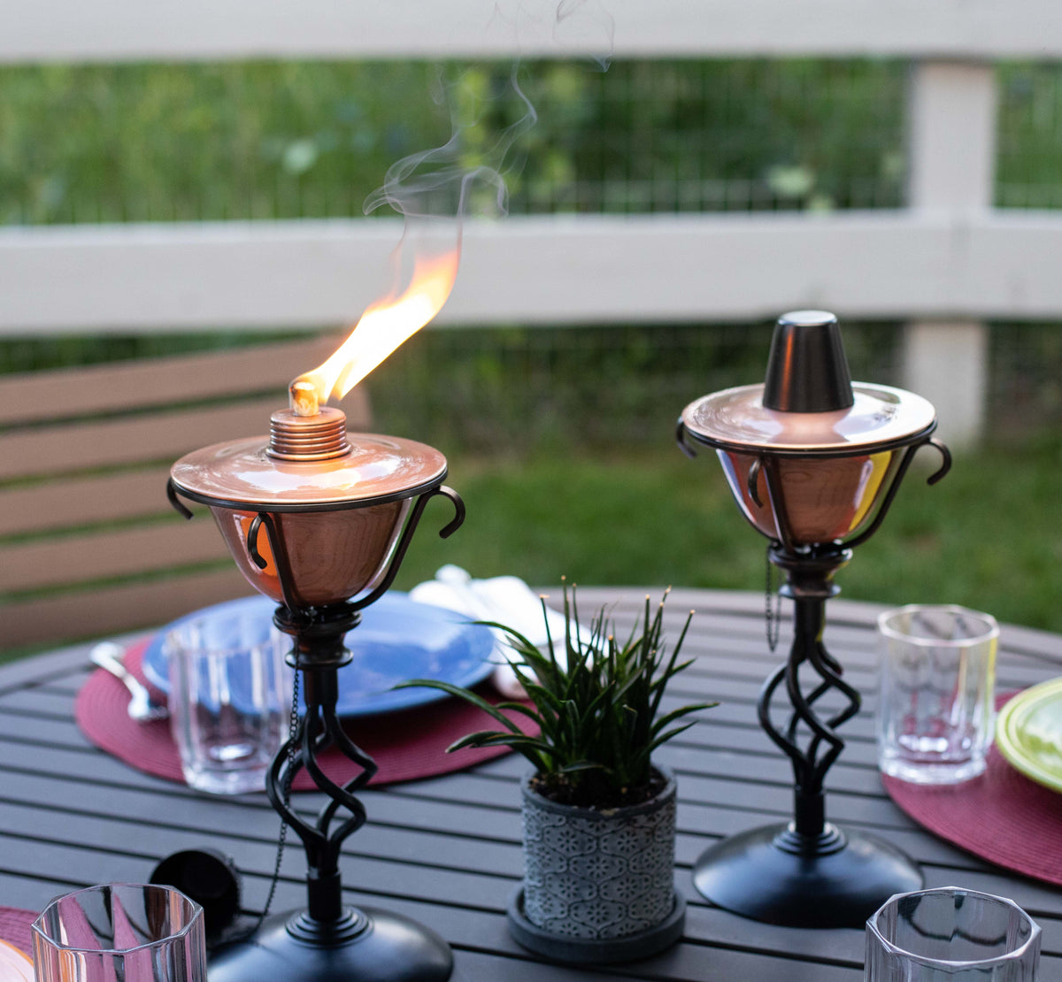 BirdRock Home 2-Pack Outdoor Wide Conical Torches - Tabletop Stand - Copper