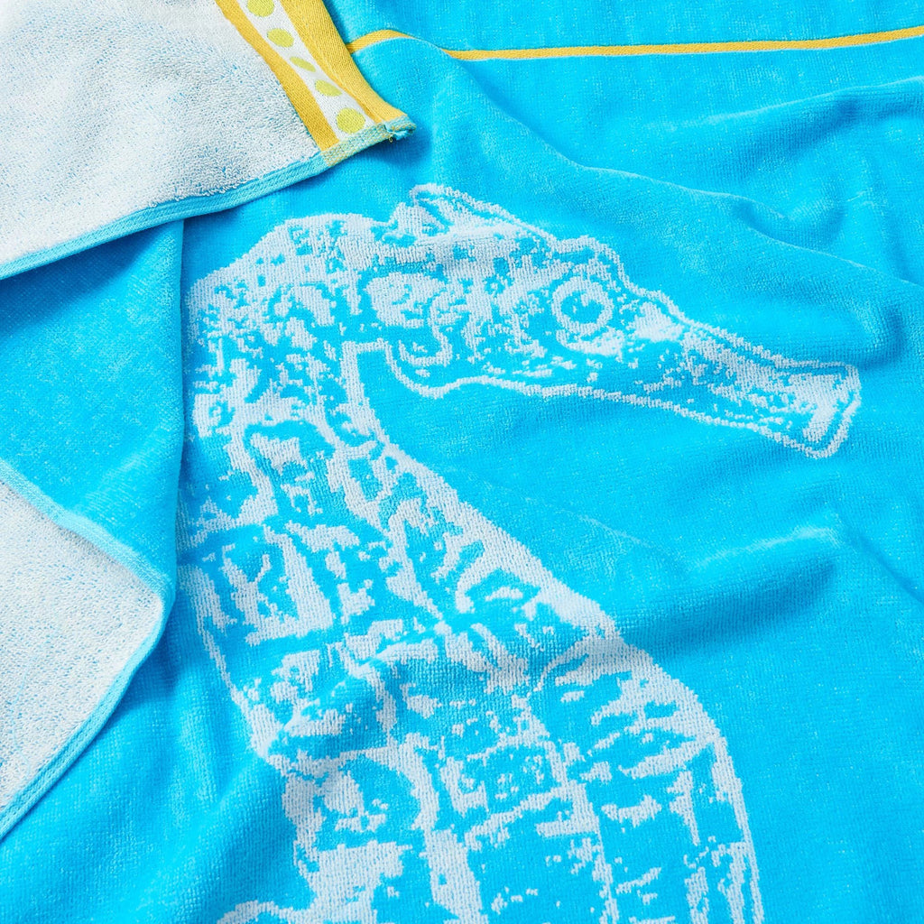 Great Bay Home Cotton Printed 2-Pack Beach Towel  (2 Pack - 30" x 60", Seahorse Blue / Yellow)