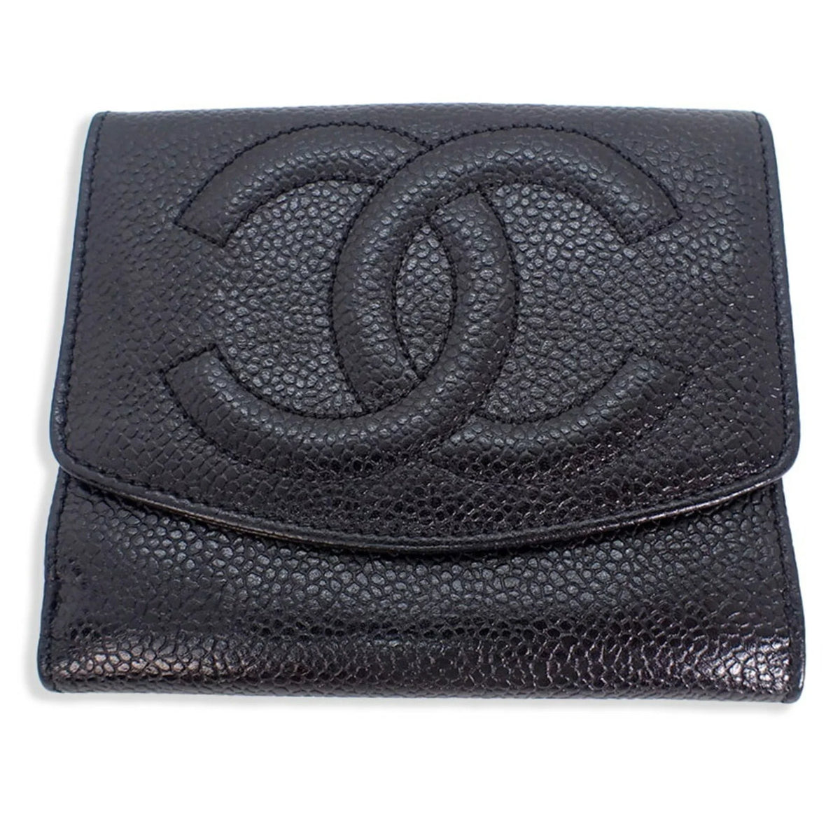Pre-Owned  Chanel caviar skin black trifold wallet (Good)