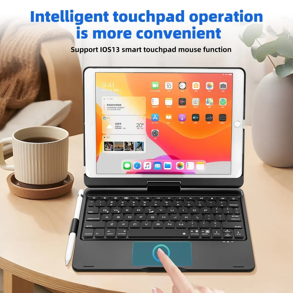 iPad Case with Keyboard, 360° Rotatable Backlit Keyboard with Pencil Holder for 10.2 inch iPad 9th Gen 2021/ 8th Gen 2020/ 7th Gen 2019 and iPad Air 3 / Pro 10.5" -Black