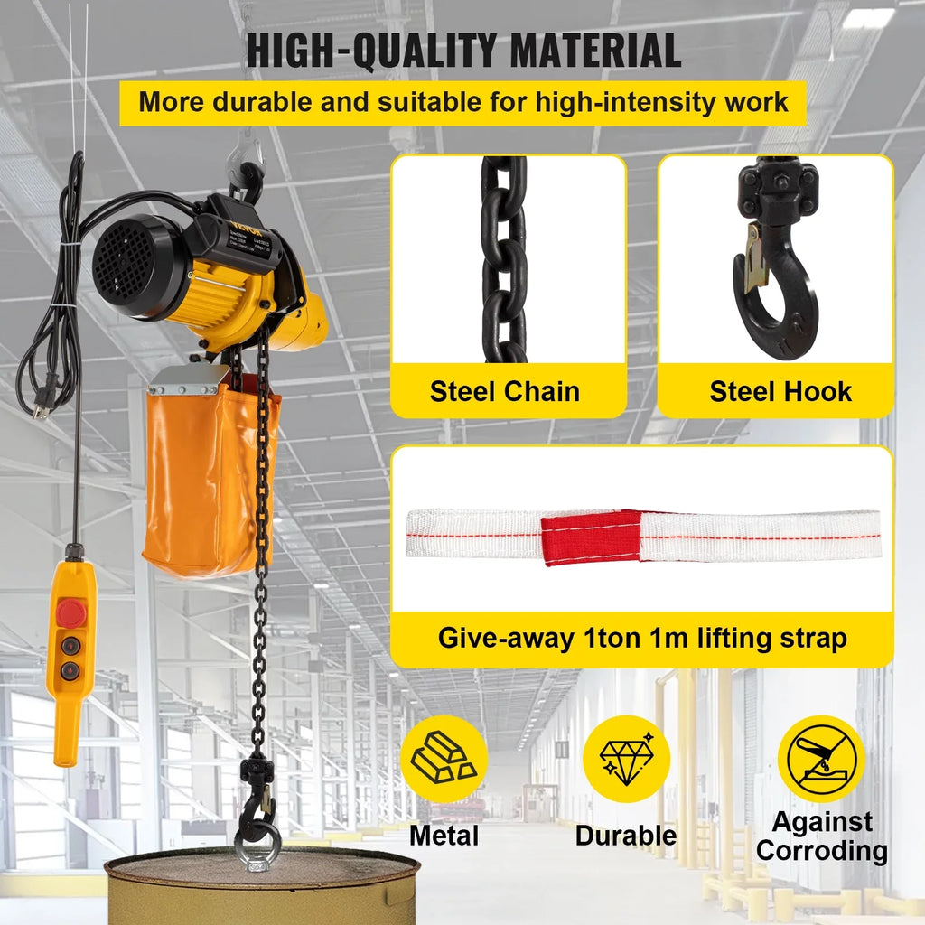 Lift Electric Hoist, 1100 lbs Electric Winch w/ 10ft Wired Remote Control, 110V Overhead Crane Garage Ceiling Pulley Winch of 14.8ft Lift Height, Used In Factories, Warehouses, Construction