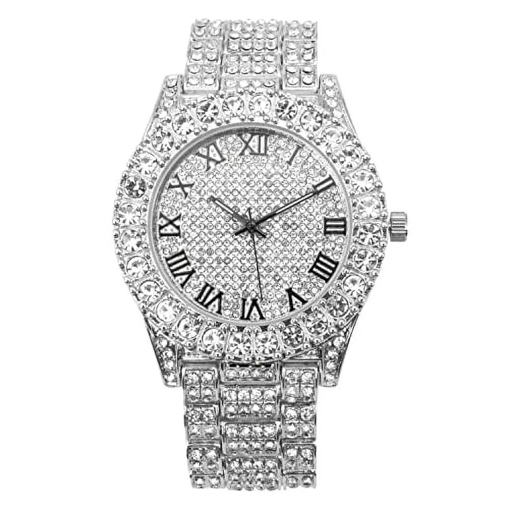 Charles Raymond Mens Big Rocks with Roman Numerals Fully Iced Out Colorful Dial Watch - ST10327  Single (ST10327RN Silver  R#)