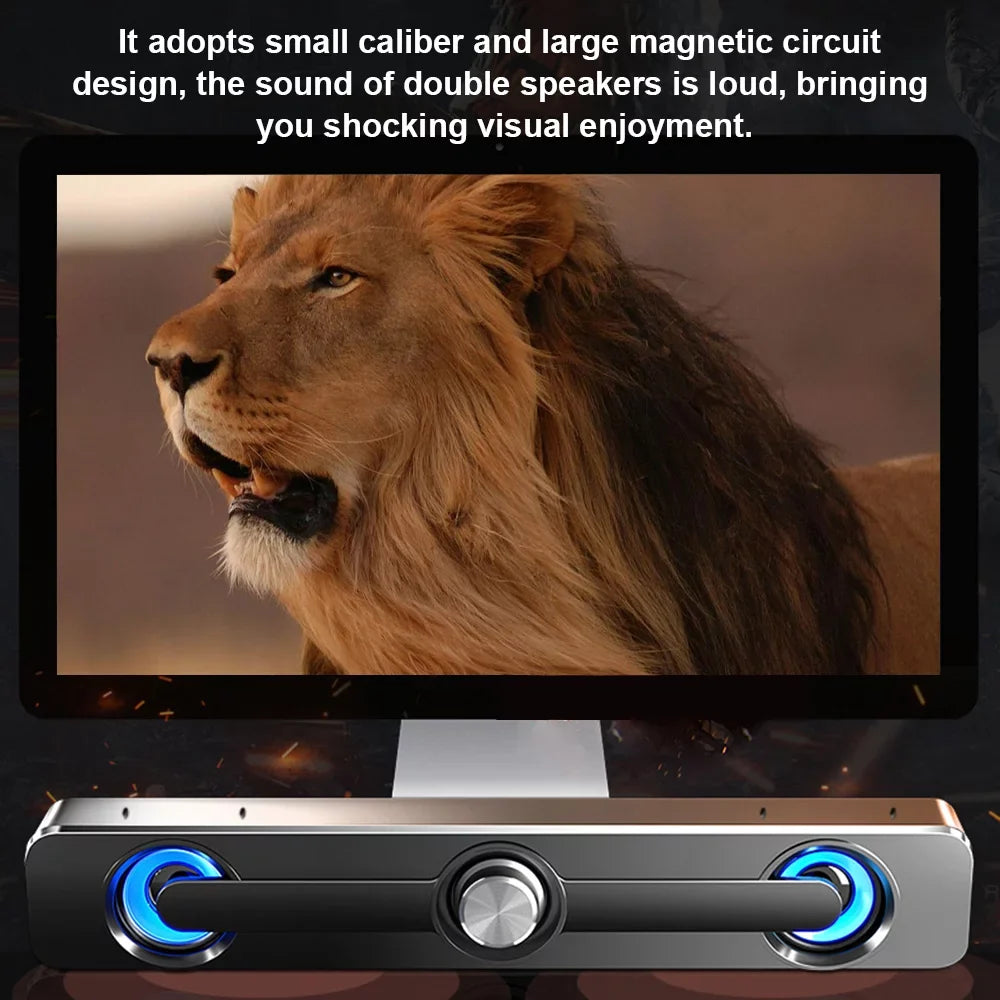 Andoer V 111 Computer Speaker  Wired Powerful Bar Stereo Subwoofer Bass Speaker Blue  Light, All match Decoration