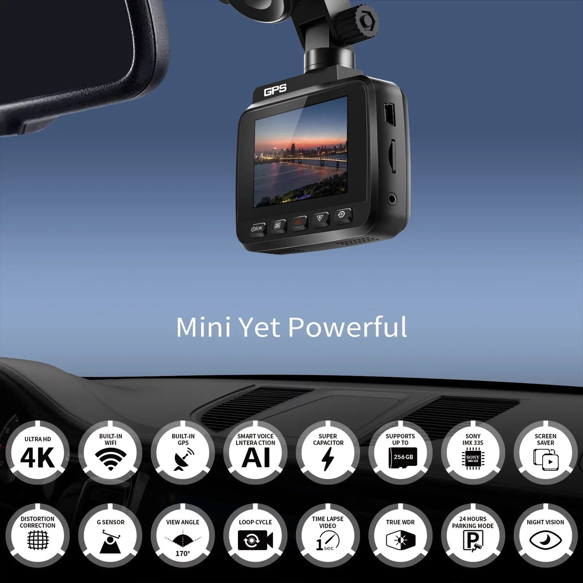 4K Dash Cam for Cars, Dash Cam Front and Rear with Night Vision, 2160P  Car Camera, 170° Wide Angle Driving Recorder with G-Sensor, Parking Monitor, Loop Recording, , Built-in WiFi &