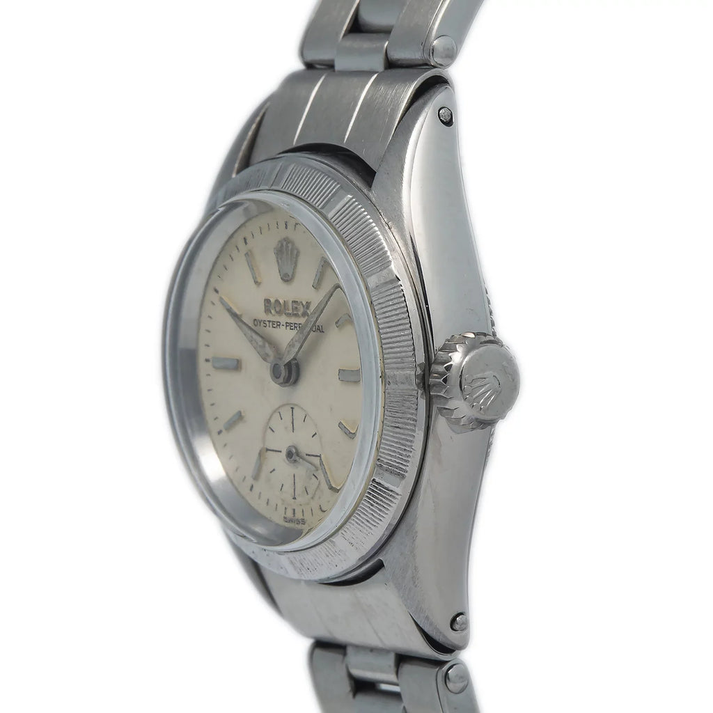 Rolex Oyster Perpetual  6505 vintage Rivet Stainless Silver Dial Ladies 24MM