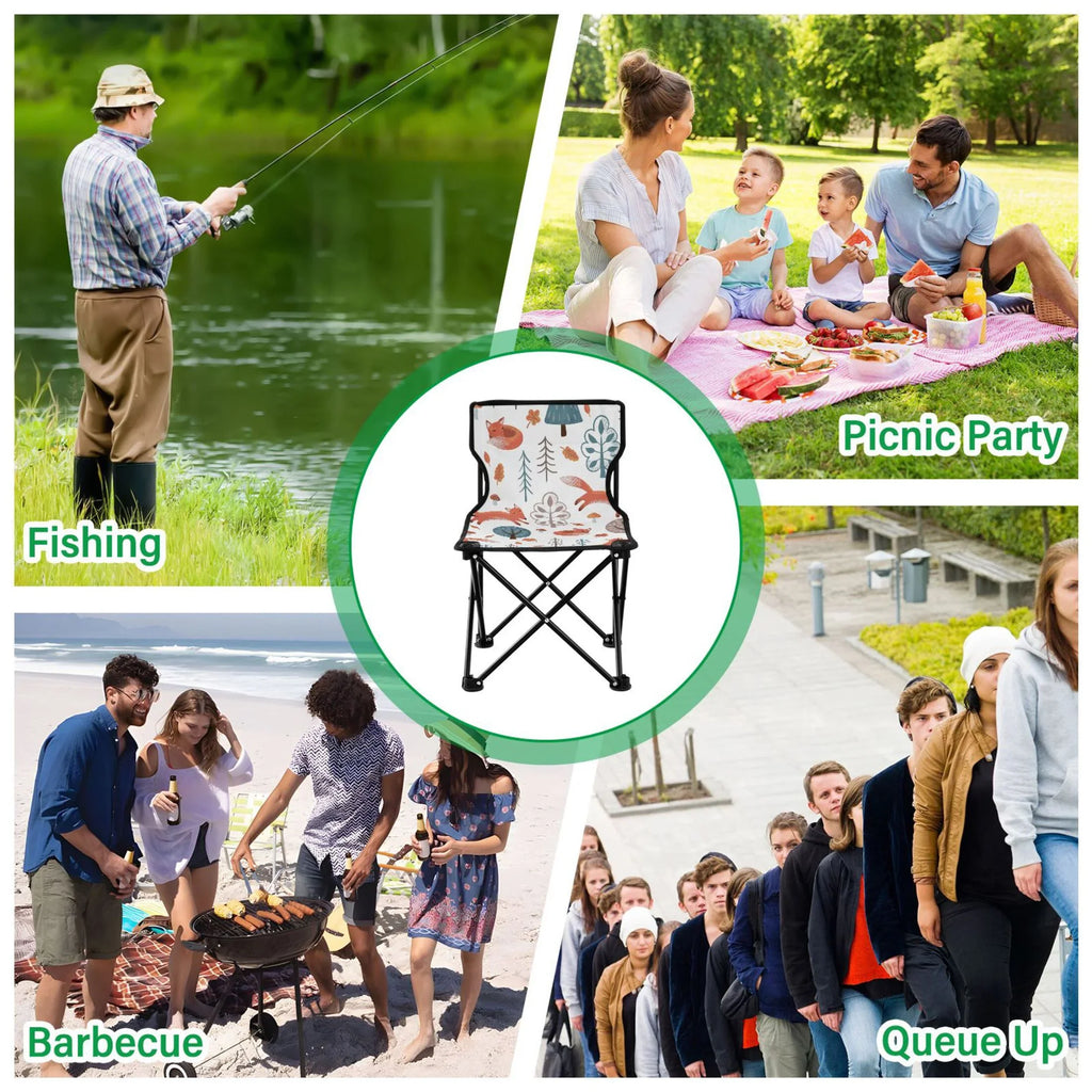 Fox in Forest Portable Camping Chair Outdoor Folding Beach Chair Fishing Chair Lawn Chair with Carry Bag Support to 220LBS