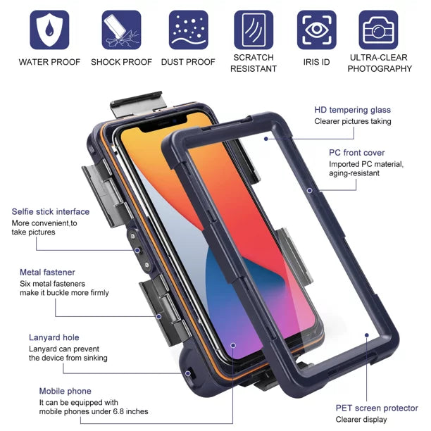 UrbanX Professional [15m/50ft] Swimming Diving Surfing Snorkeling Photo Video Waterproof Protective Case Underwater Housing for Tecno Pova Neo And all Phones Up to 6.9 Inch  with Lanyard