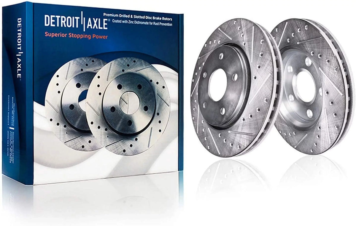 Detroit Axle - Brake Kit for 2010-2017 Chevrolet Equinox  Terrain Front & Rear Drilled Slotted Disc Brake Rotors Ceramic Brakes Pads 2011 2012 2013 2014 2015 2016 Replacement: 12.64" front Rotor