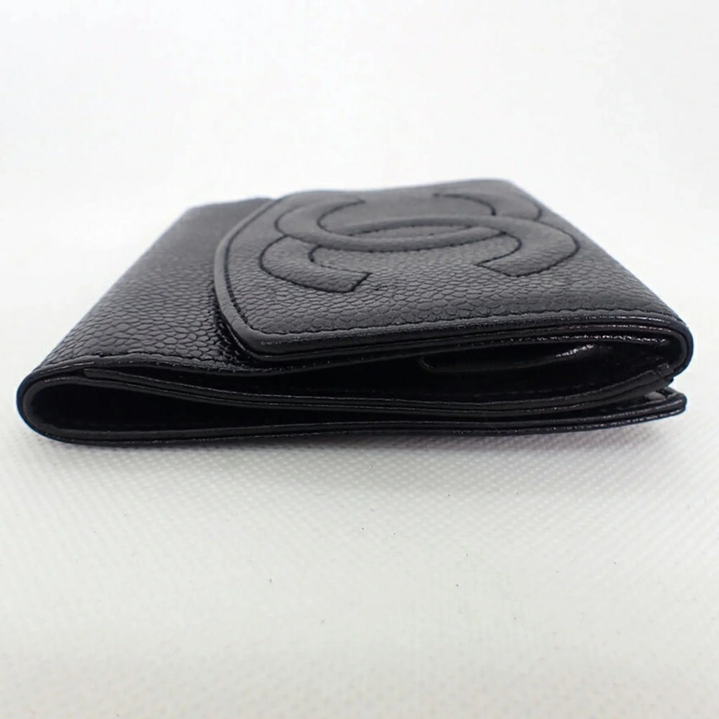 Pre-Owned  Chanel caviar skin black trifold wallet (Good)