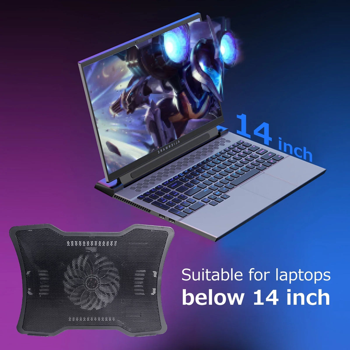 Carevas Portable Laptop Cooler Laptop Cooling Base Single Fan Design Low Noise Two  Ports Support Laptops Below 14 inch