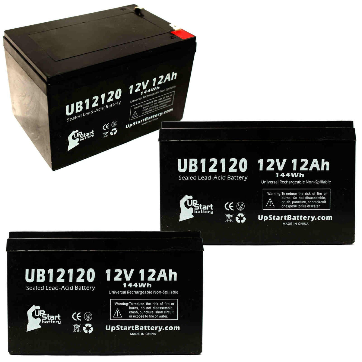 3x Pack - - SeaScooter  Battery Replacement - UB12120 Universal Sealed Lead Acid Battery (12V, 12Ah, 12000mAh, F1 Terminal, , ) - Includes 6 F1 to F2 Terminal Adapters