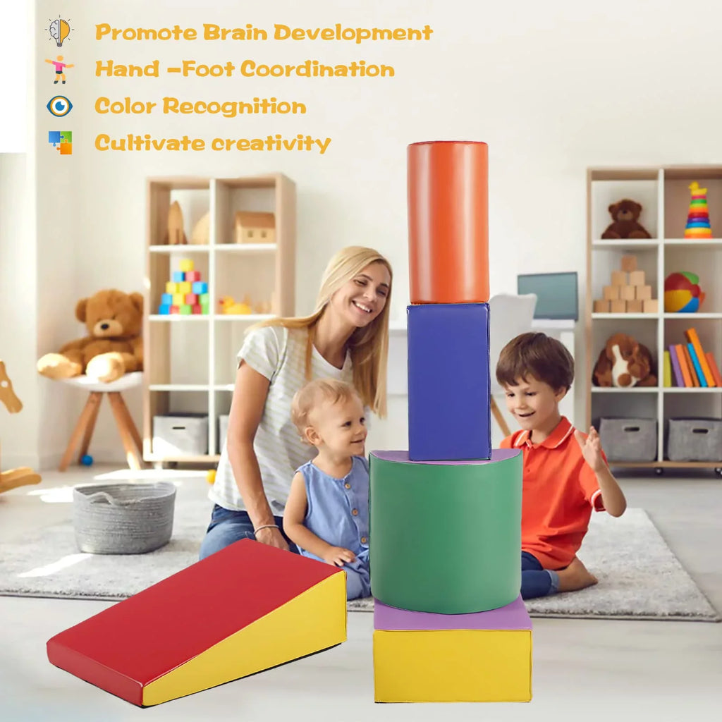 Climb Foam Blocks for Toddler, 5Pcs Soft Baby Climb and Crawl Toy Set Indoor, Red & Yellow