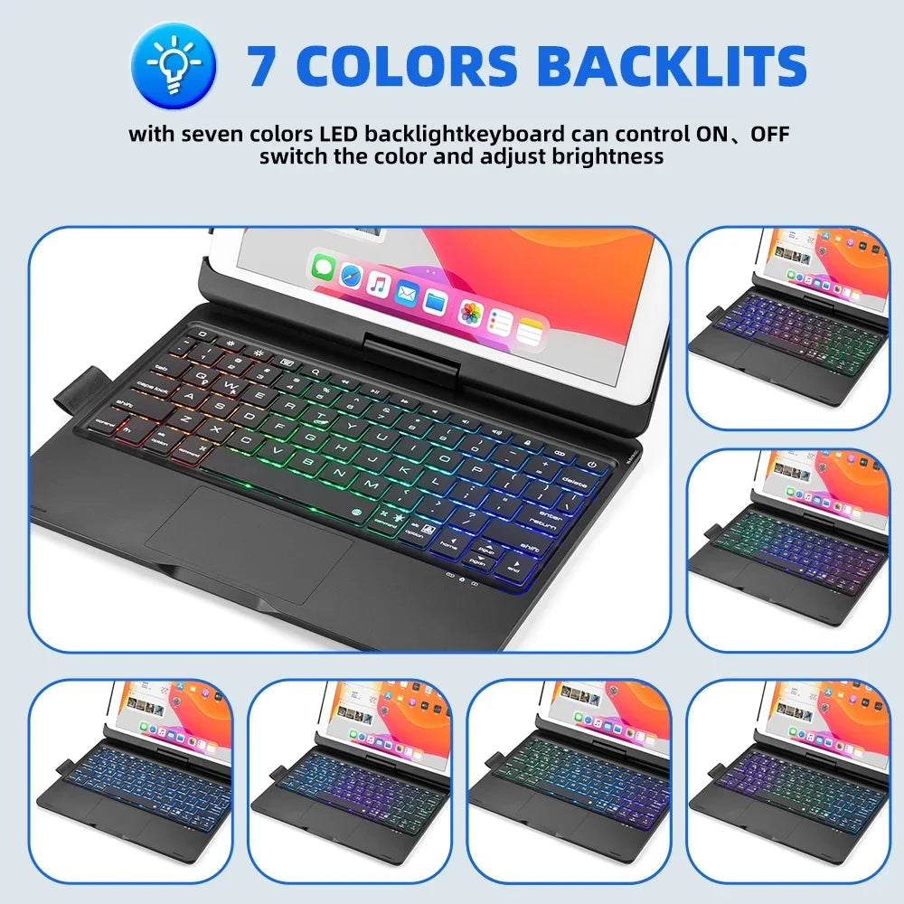 iPad Case with Keyboard, 360° Rotatable Backlit Keyboard with Pencil Holder for 10.2 inch iPad 9th Gen 2021/ 8th Gen 2020/ 7th Gen 2019 and iPad Air 3 / Pro 10.5" -Black