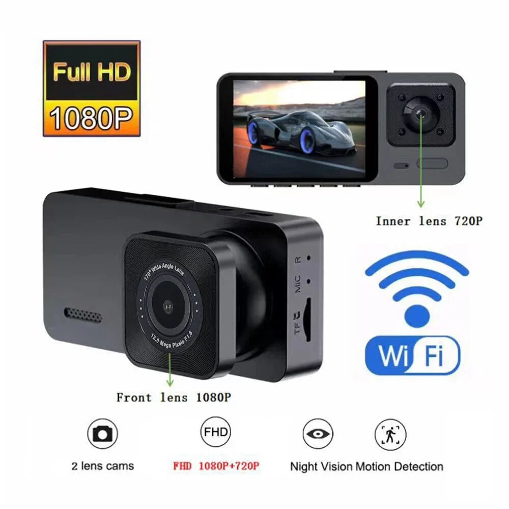 G·  Dual Lens Car Dash Cam Front/Rear/Inside Video Recorder Camera G-sensor