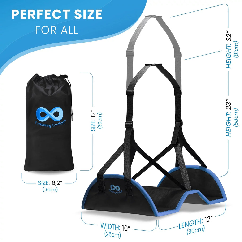 Everlasting Comfort Airplane Footrest - Ergonomic Adjustable Foot and Heel Hammock - Long Airplane Flight Accessories for Feet - Memory Foam Portable Air Plane Flying Travel Foot Rest - (Black)
