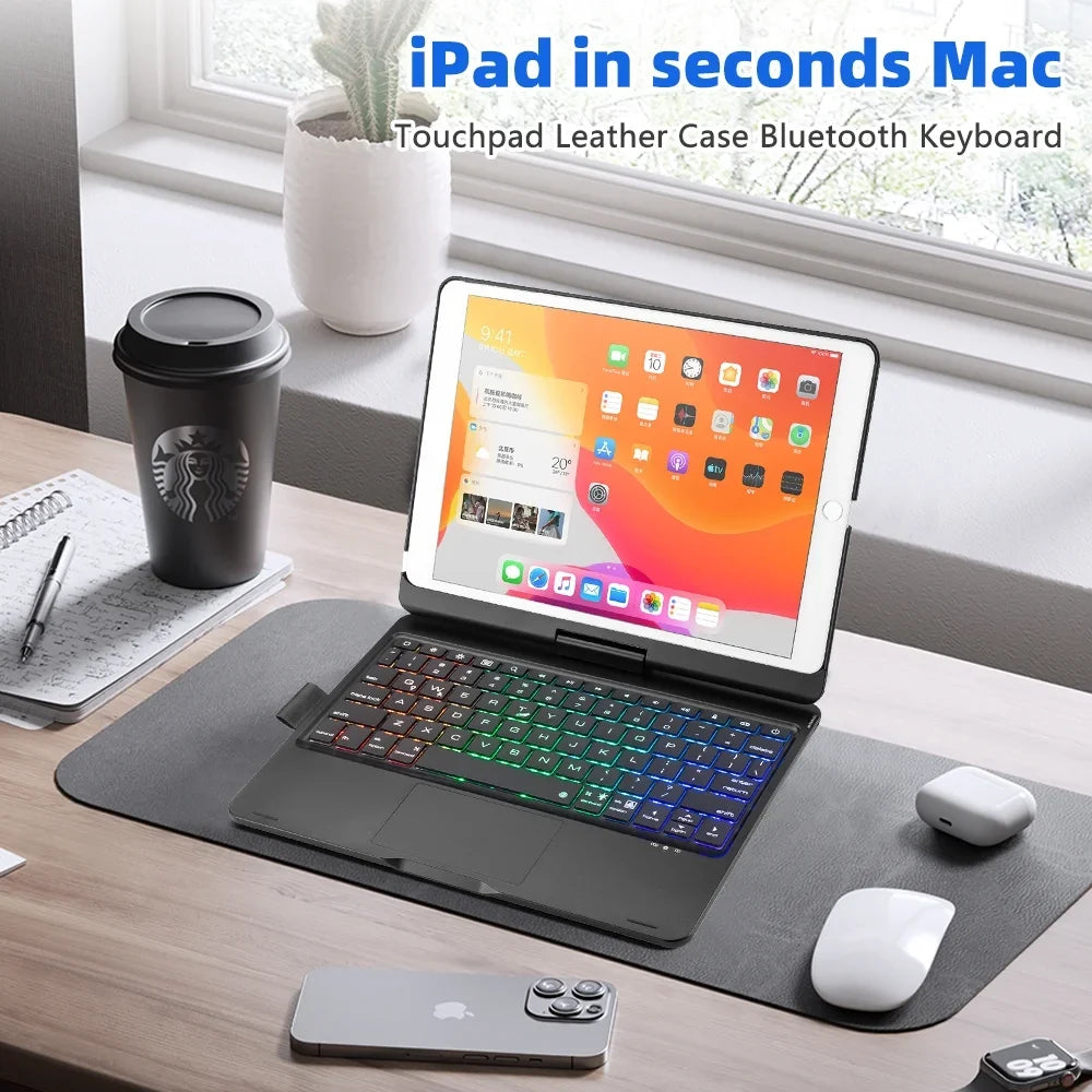iPad Case with Keyboard, 360° Rotatable Backlit Keyboard with Pencil Holder for 10.2 inch iPad 9th Gen 2021/ 8th Gen 2020/ 7th Gen 2019 and iPad Air 3 / Pro 10.5" -Black