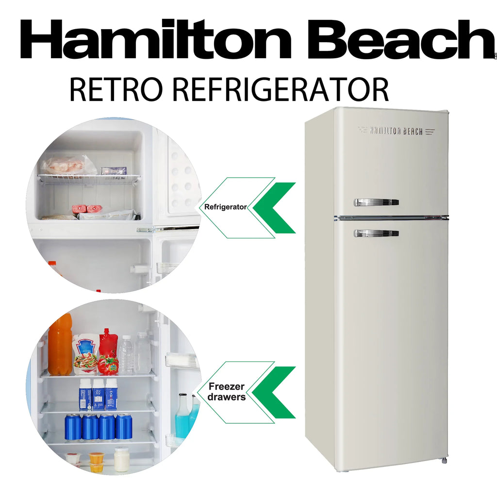 Hamilton Beach 10 Cu Ft Retro 2 Door Refrigerator, 5 Door Shelves,  Free, Cream, HBF1050, Adjustable Thermostat Control