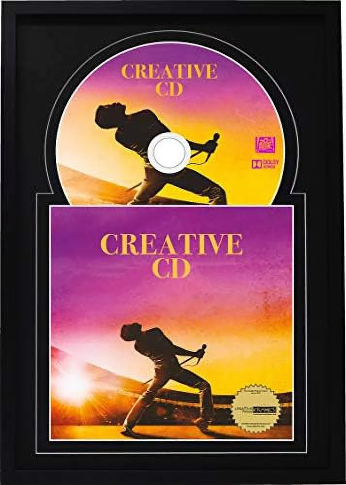 X 12" Jukebox Music Frame Double Black-Black Matting Displays Cover Art And 4 7/8-Inch Dia. Disc Self Standing With Wall Hanger
