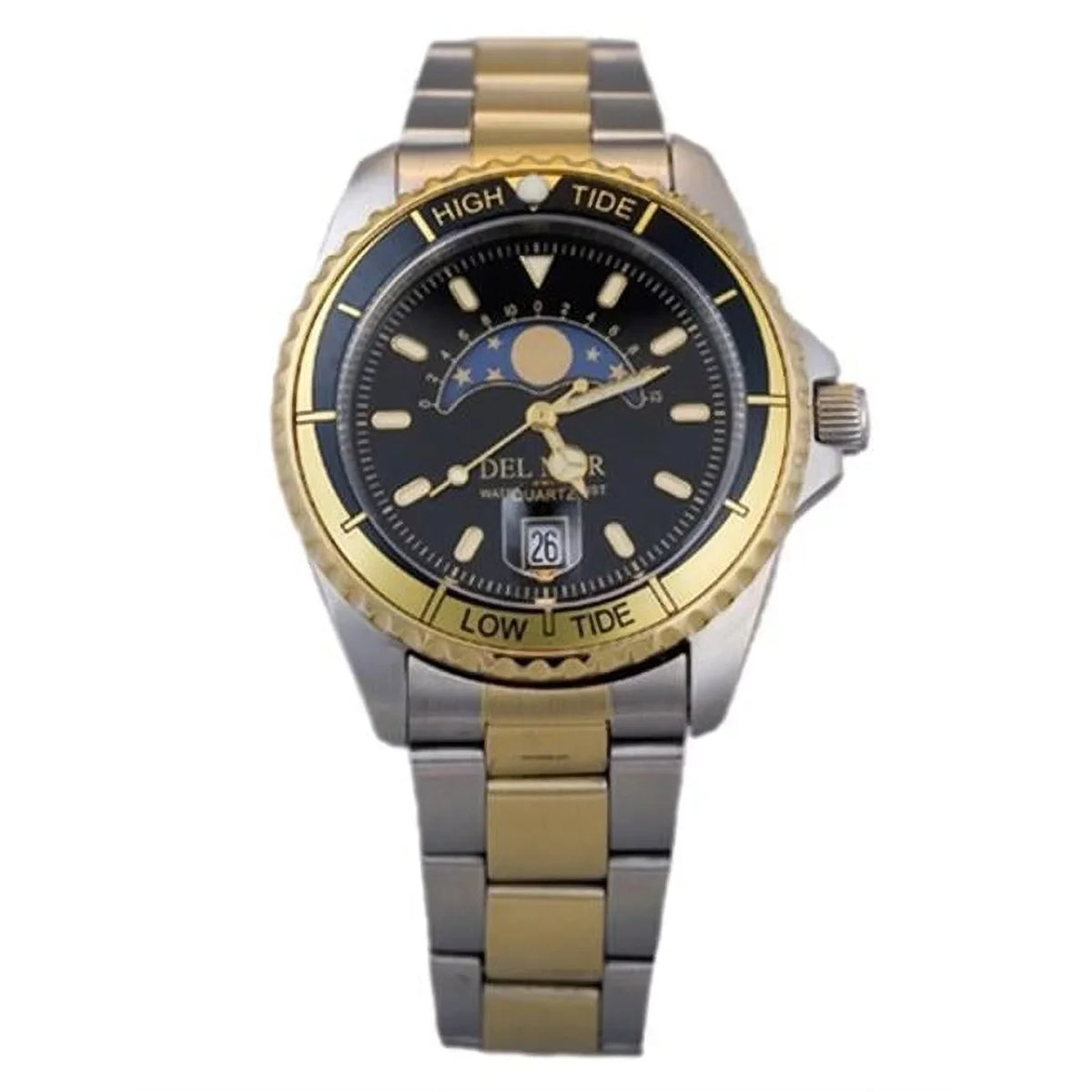 50207 Mens Nautical Analog Tide Watch Two Tone with Black Dial