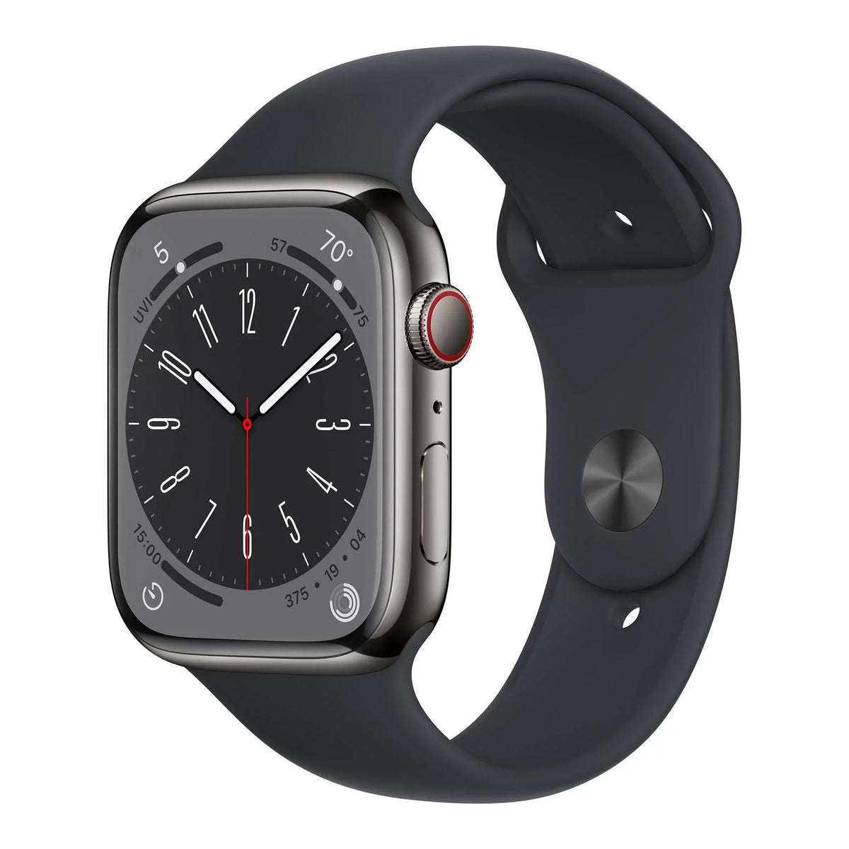 Restored Apple Watch Gen 8 Series 8 Cell 45mm Graphite Stainless Steel - Midnight Sport Band MNW13LL/A (Refurbished)
