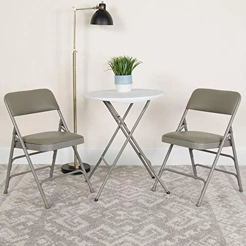 4 Pack  Series Curved Triple Braced & Double Hinged Gray Vinyl Metal Folding Chair