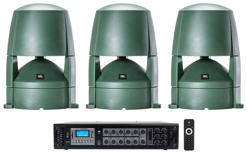 (3)   88M 8" Commercial 70v Outdoor Landscape Speakers + Amplifier