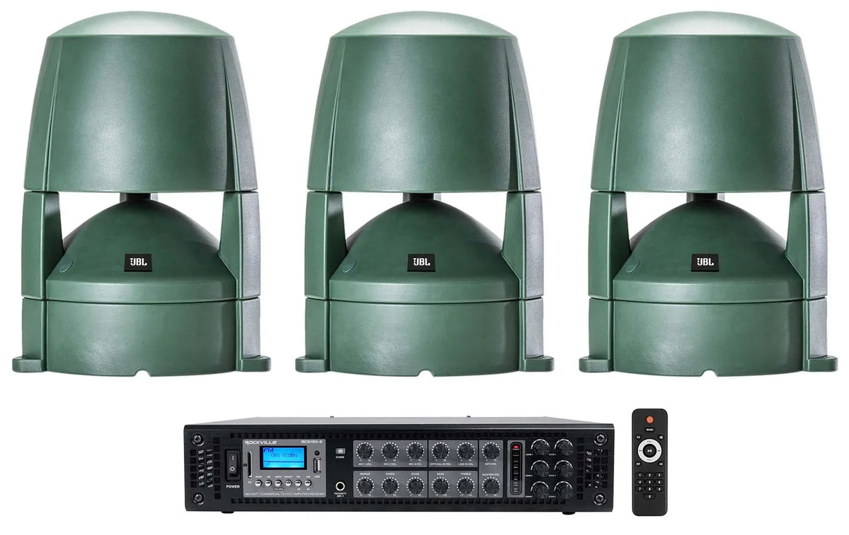 (3)   88M 8" Commercial 70v Outdoor Landscape Speakers + Amplifier