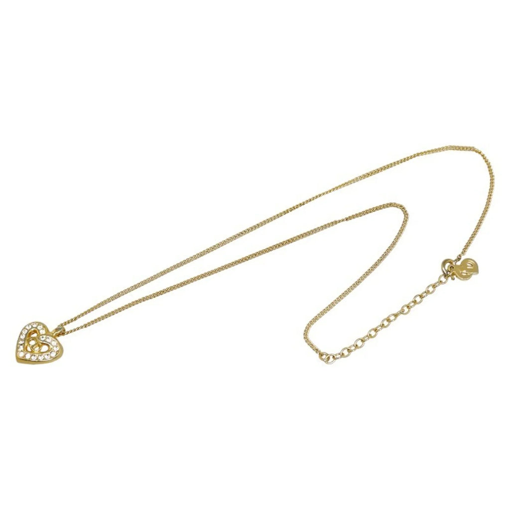 Pre-Owned Christian Dior Dior  Heart Rhinestone Necklace Gold Plated Women's (Good)