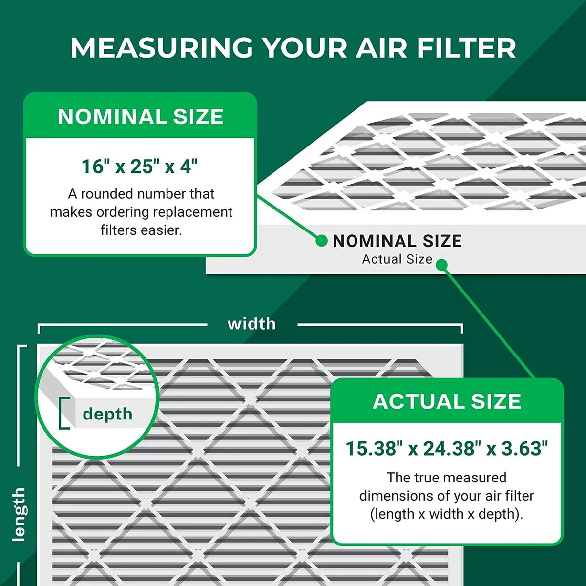 Filterbuy 16x25x4  8 Pleated   Furnace Air Filters (3-Pack)
