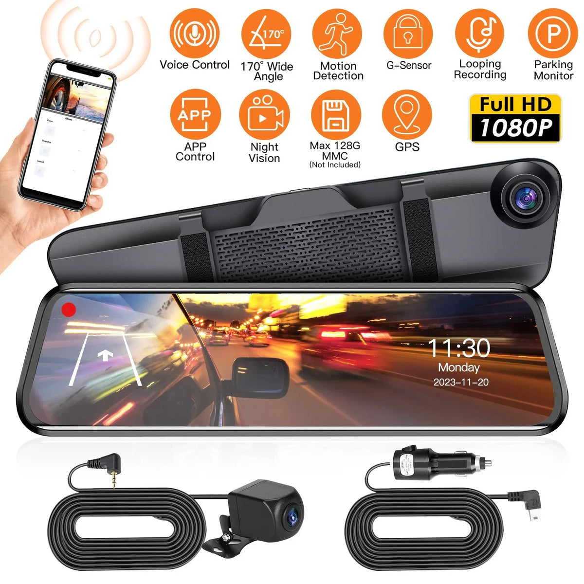 4K iMounTEK Car  12in Dash Cam Camcorder Camera Recorder with 170° Angle Loop Recording Motion Detection Night Vision Voice Control  Control G-sensor
