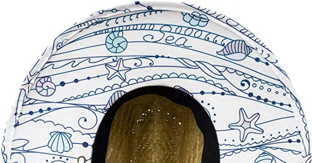 Shells Kids Fabric Pattern Print Straw Children's Sunhat, Boy & Girl, Ages 3+, Lifeguard Hat, Beach, Swim, Cruise, Paddle Board, Boat, Fishing, Fits All, Malabar Hat
