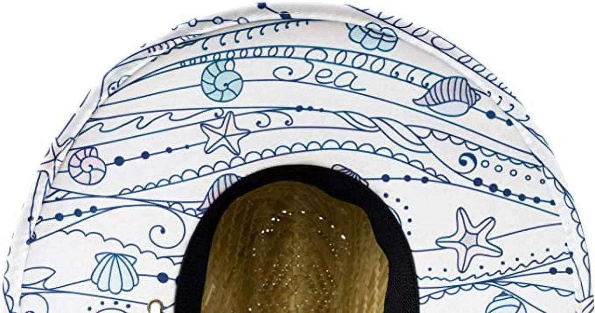Shells Kids Fabric Pattern Print Straw Children's Sunhat, Boy & Girl, Ages 3+, Lifeguard Hat, Beach, Swim, Cruise, Paddle Board, Boat, Fishing, Fits All, Malabar Hat